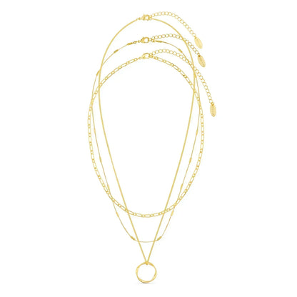 Three Row Open Circle Necklace | Gold