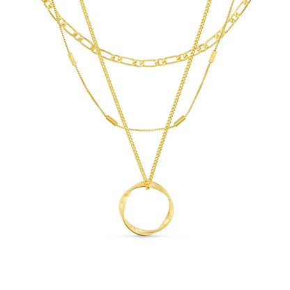 Three Row Open Circle Necklace | Gold