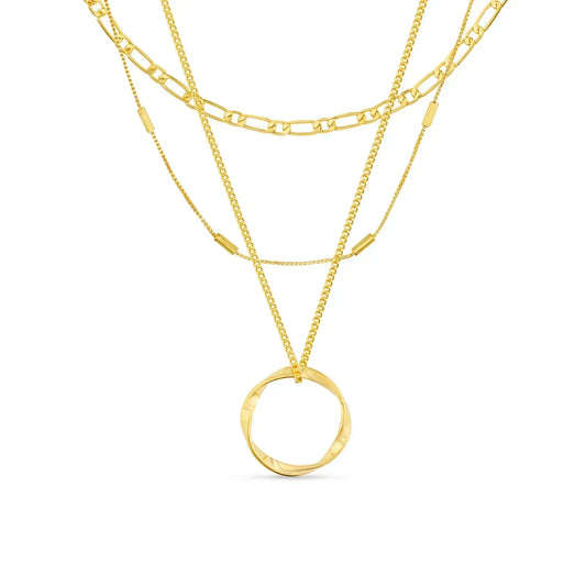 Three Row Open Circle Necklace | Gold