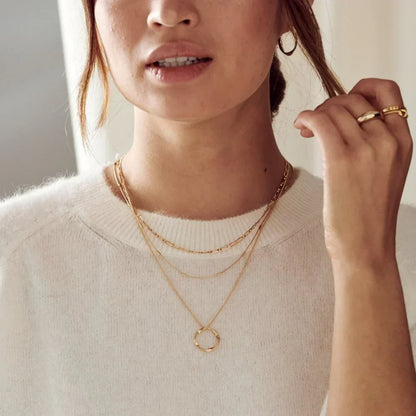 Three Row Open Circle Necklace | Gold