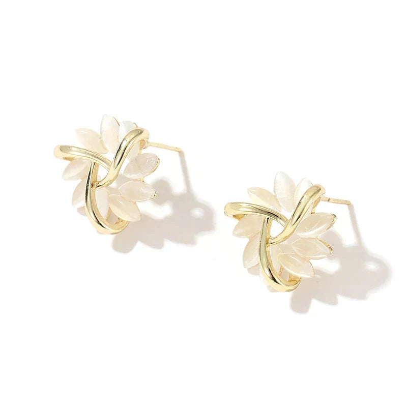 Circle earrings with gold opal petals