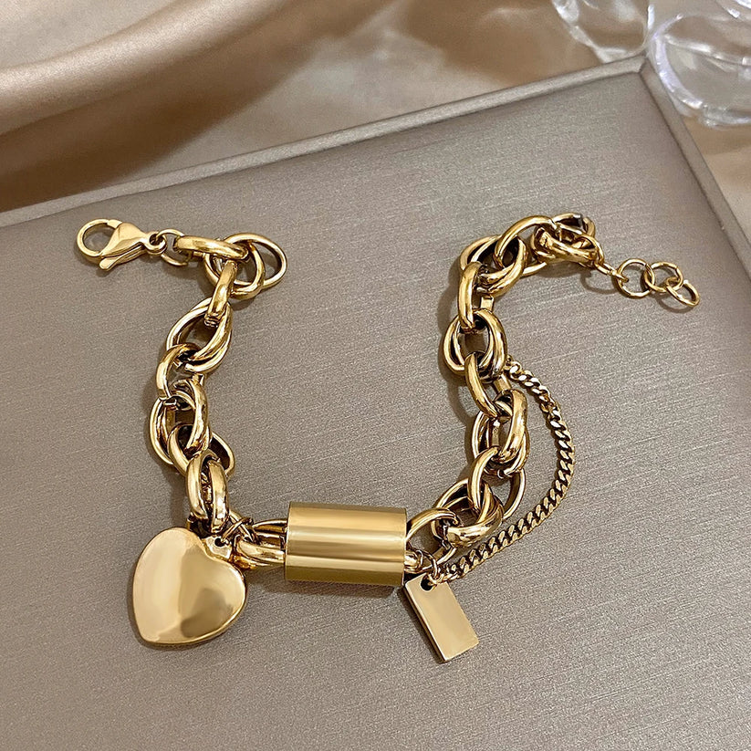 Thick Gold Heart Bracelet