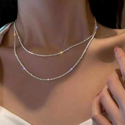 Double-layer necklace with crystals