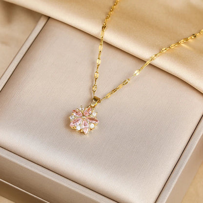 Romantic Pink Sakura Necklace in Stainless Steel