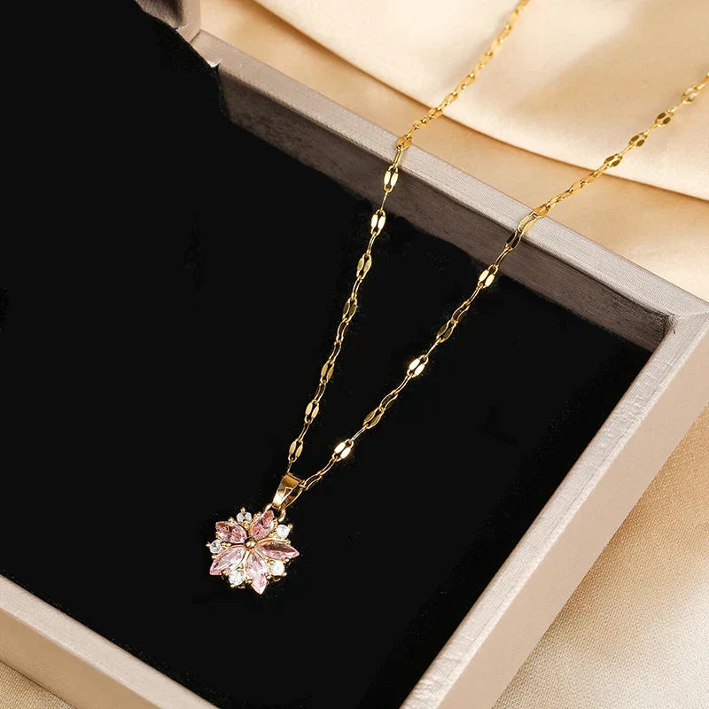 Romantic Pink Sakura Necklace in Stainless Steel