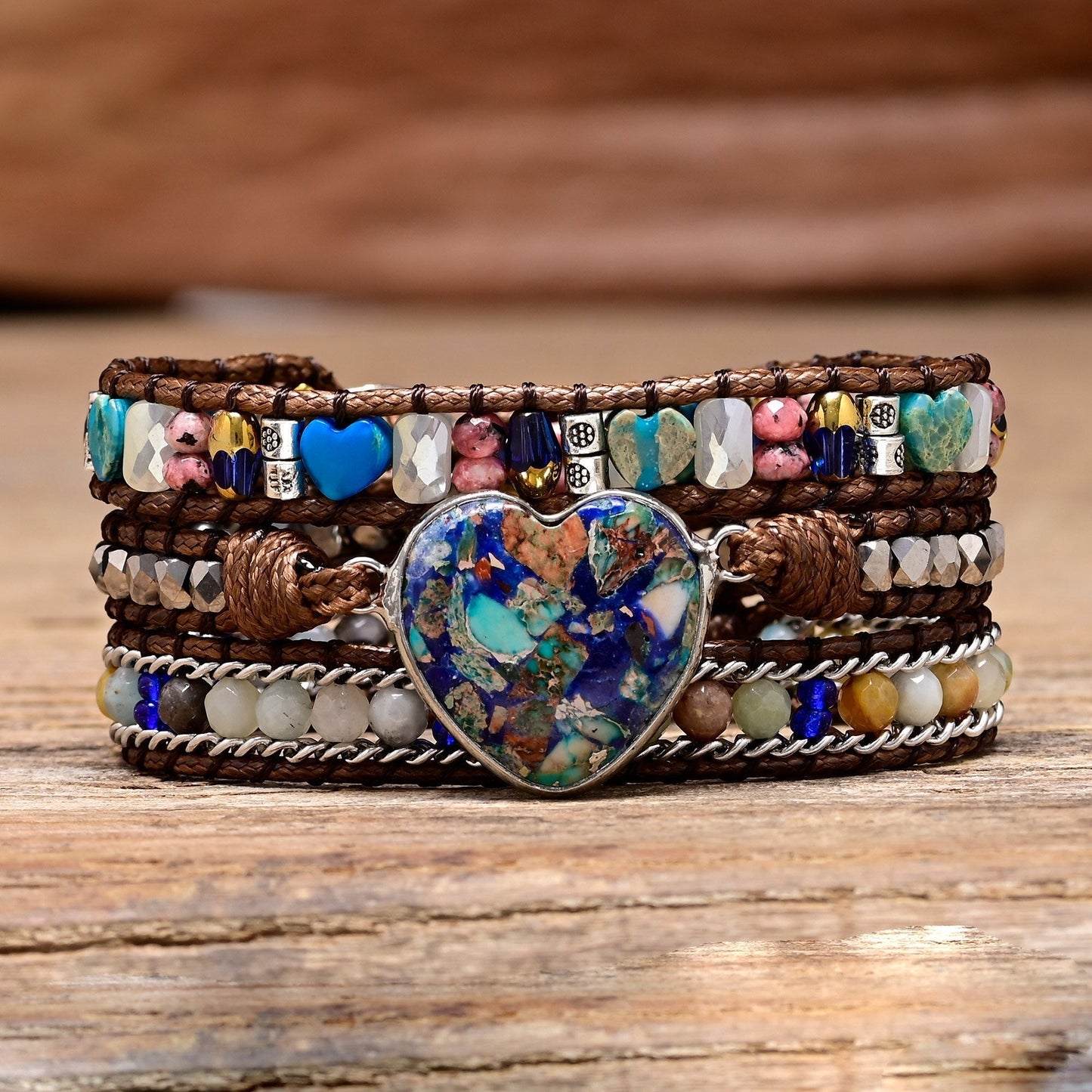 Blue Heart Calcite & Amazonite Bracelet