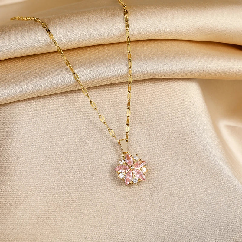 Romantic Pink Sakura Necklace in Stainless Steel
