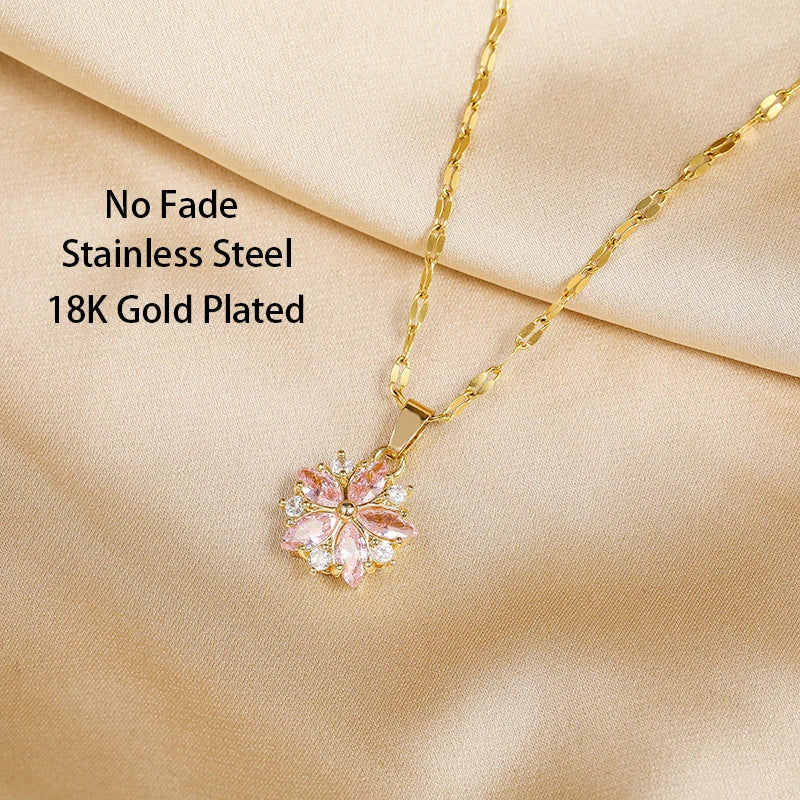 Romantic Pink Sakura Necklace in Stainless Steel