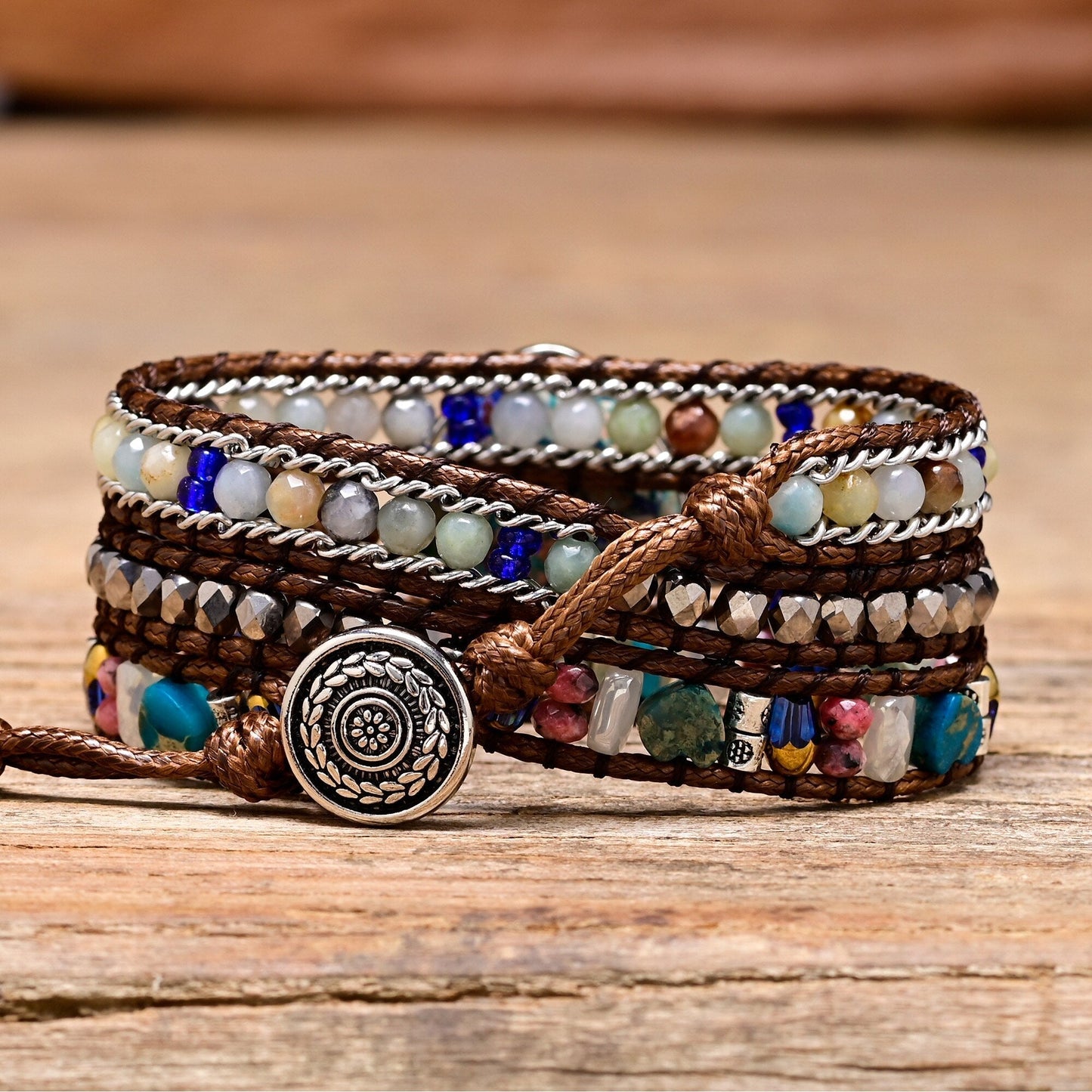 Blue Heart Calcite & Amazonite Bracelet