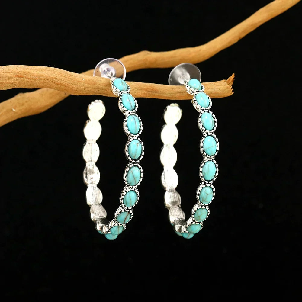 Vintage Bohemian Turquoise Circle Earrings