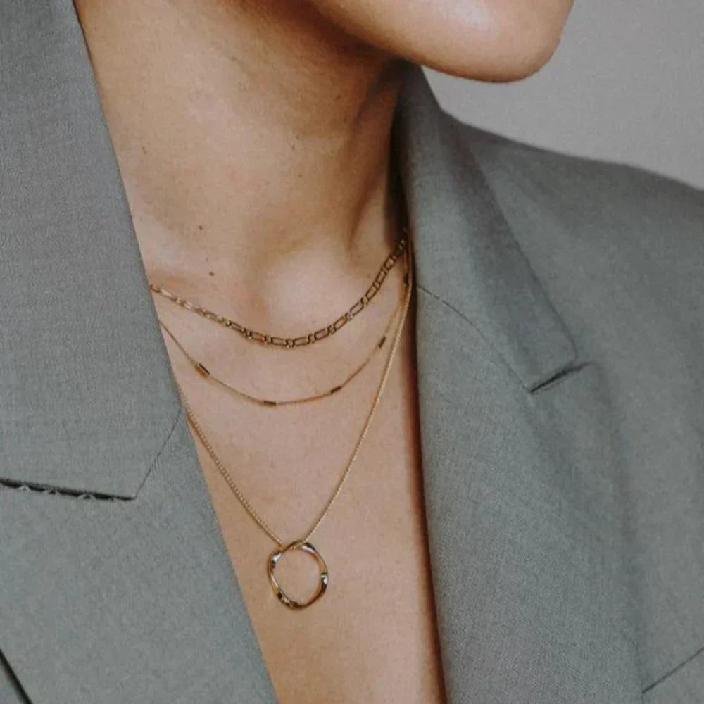 Three Row Open Circle Necklace | Gold