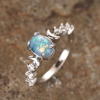 Moonlit Opal Ring with Celestial Sparkle