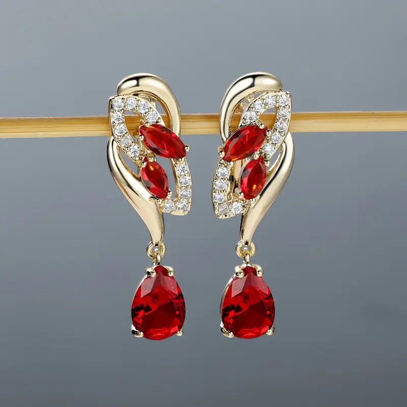 Gold Ruby Teardrop Drop Earrings