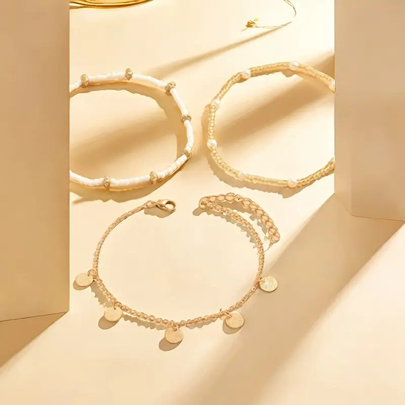 Coastal Charm – Set of 3 Layered Anklets