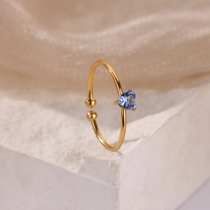 Birthstone Ring Titanium Steel Plated 18K Open Adjustable Gold
