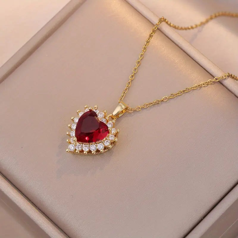 Gold Ruby Heart Jewelry Set