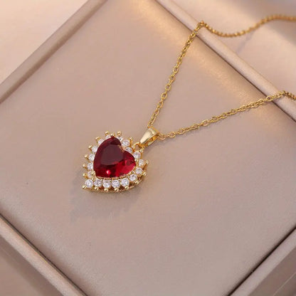 Gold Ruby Heart Jewelry Set