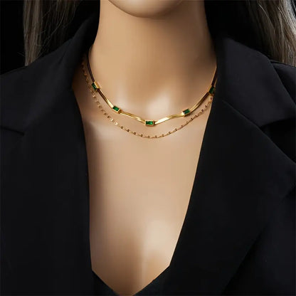 Sorella Double Row Necklace with Gem | Gold