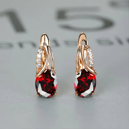 Gold Ruby Twisted Drop Earrings