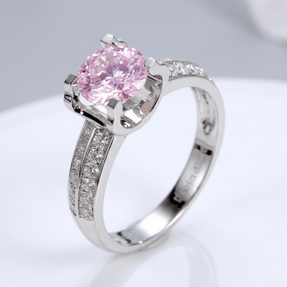 Silver Round Diamond Pave Solitaire Ring - (Adjustable)