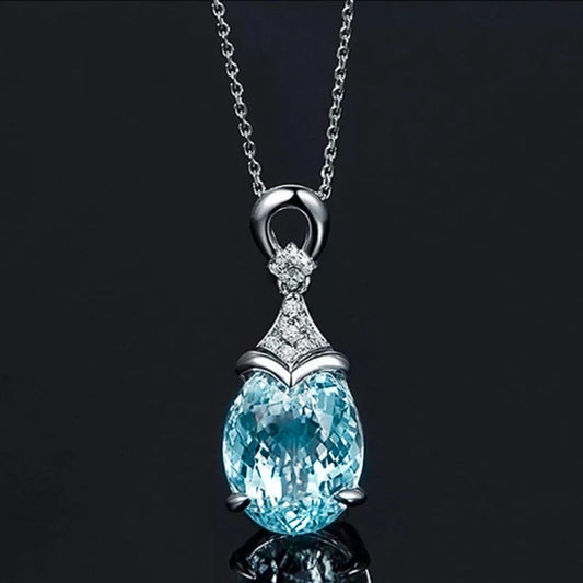 Vintage Silver Aqua Crystal Necklace