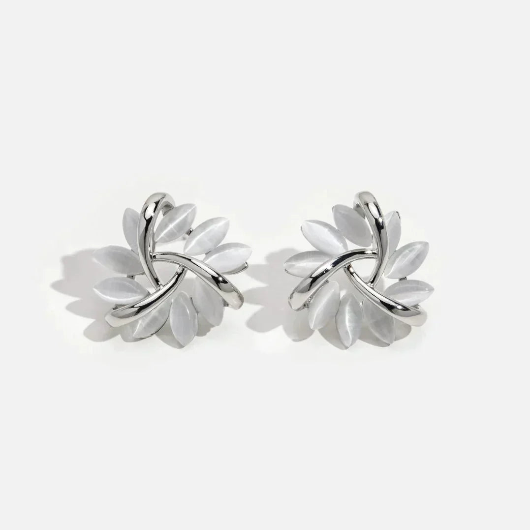 Circle earrings with gold opal petals