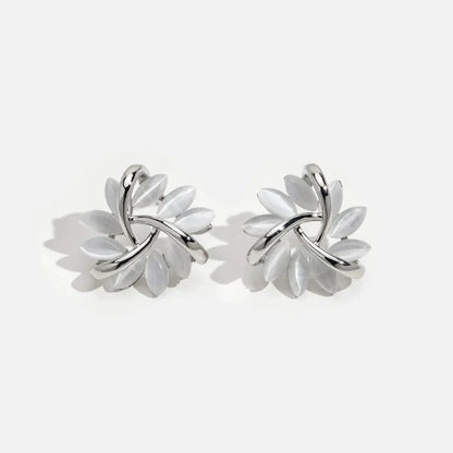 Elegant and Exquisite Circular Opal Flower Stud Earrings in Gold