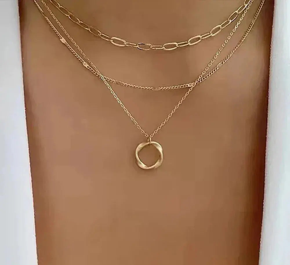 Classic Multi-Strand Gold Necklace with Pendant