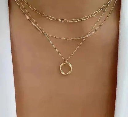 Classic Multi-Strand Gold Necklace with Pendant