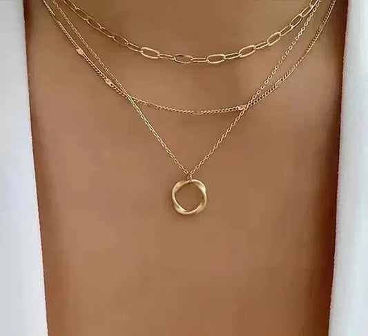 Classic Multi-Strand Gold Necklace with Pendant