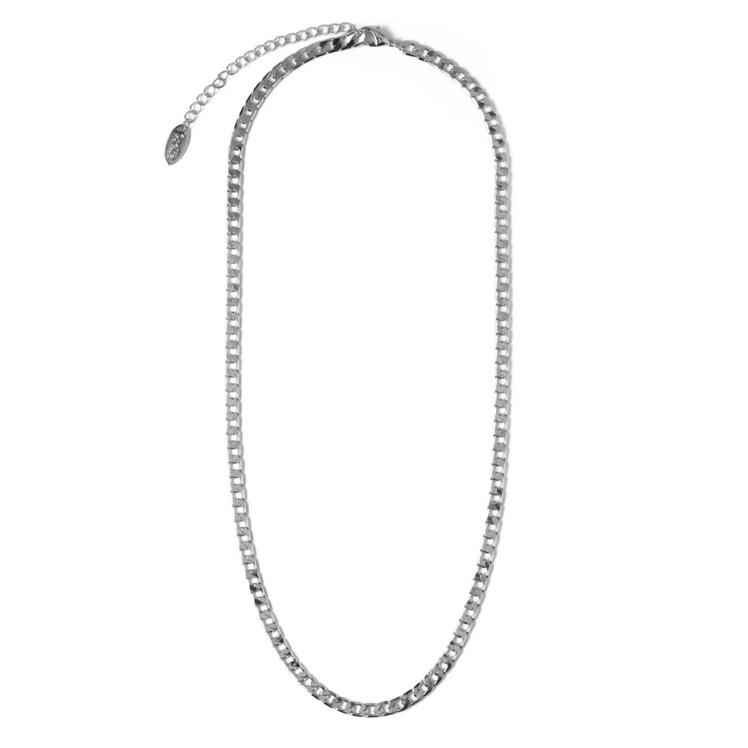 Curb Chain Necklace with Flat Links | White Gold
