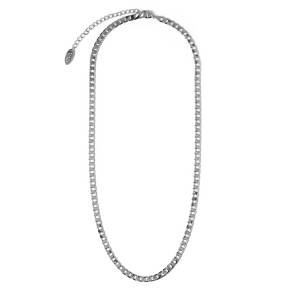 Curb Chain Necklace with Flat Links | White Gold