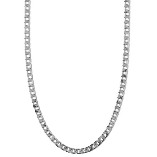 Curb Chain Necklace with Flat Links | White Gold