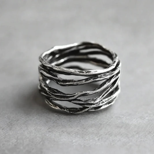 Minimalist Multi-Layered Silver Ring in Vintage Style